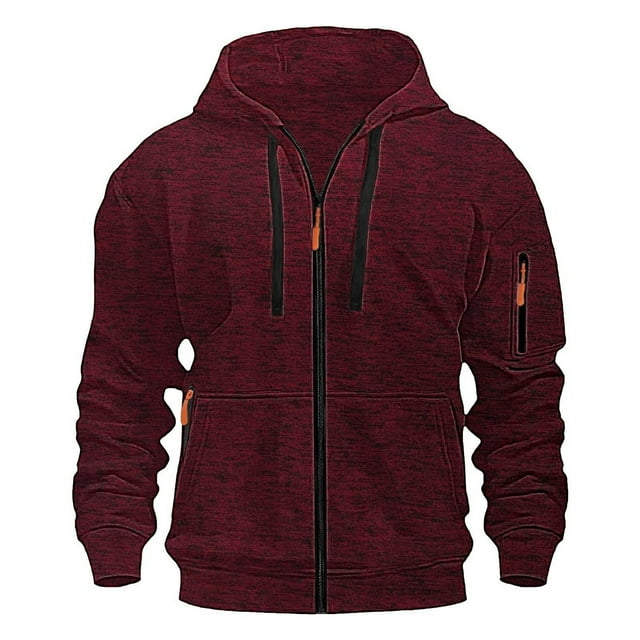 Dolkfu Sudadera con capucha de color sólido para hombres, chaqueta deportiva con cremallera completa, abrigo de sudadera para hombres M