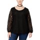 thumbnail image 1 of Blusa de encaje de talla grande para mujer ING, negro, 3X, 1 of 1