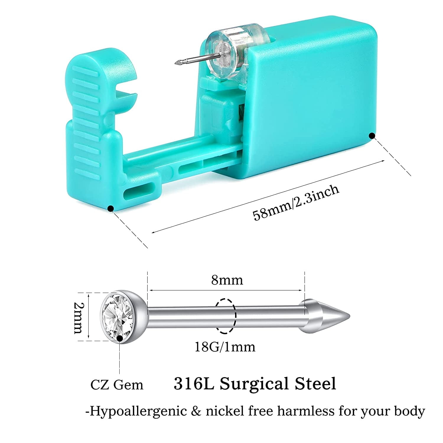 Briana Williams Nose Piercing Kit, Disposable Self Nose Piercing Gun Kit with 316L Stainless Steel 18G Double Nose Studs