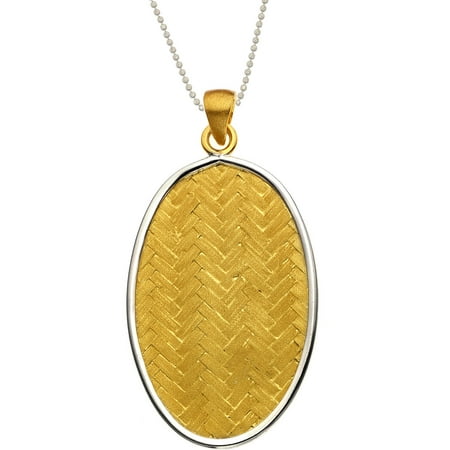 5th & Main Sterling Silver and 14kt Gold-Plated Oval Drop Woven Basket Weave Pendant with Chain