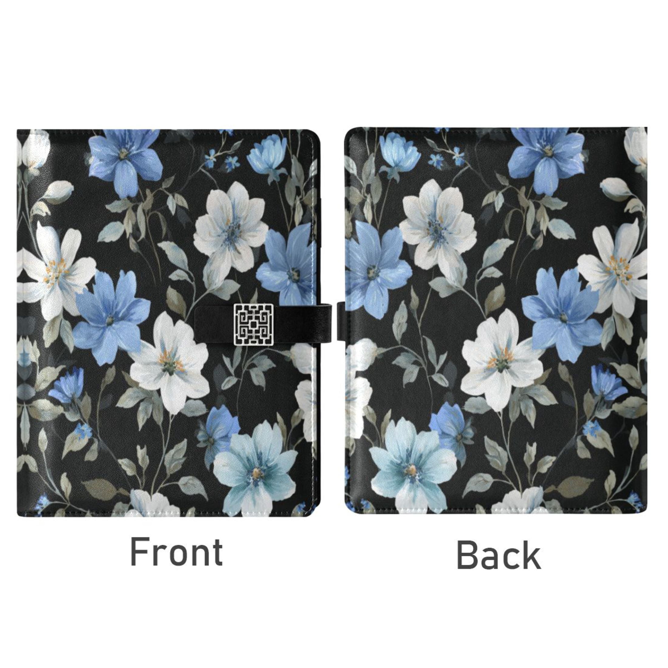 Leather Planner Leather Notebook Notebook Journal Binder Design Pen Pocket Design Convenient for Storage White Blue Flower Pattern