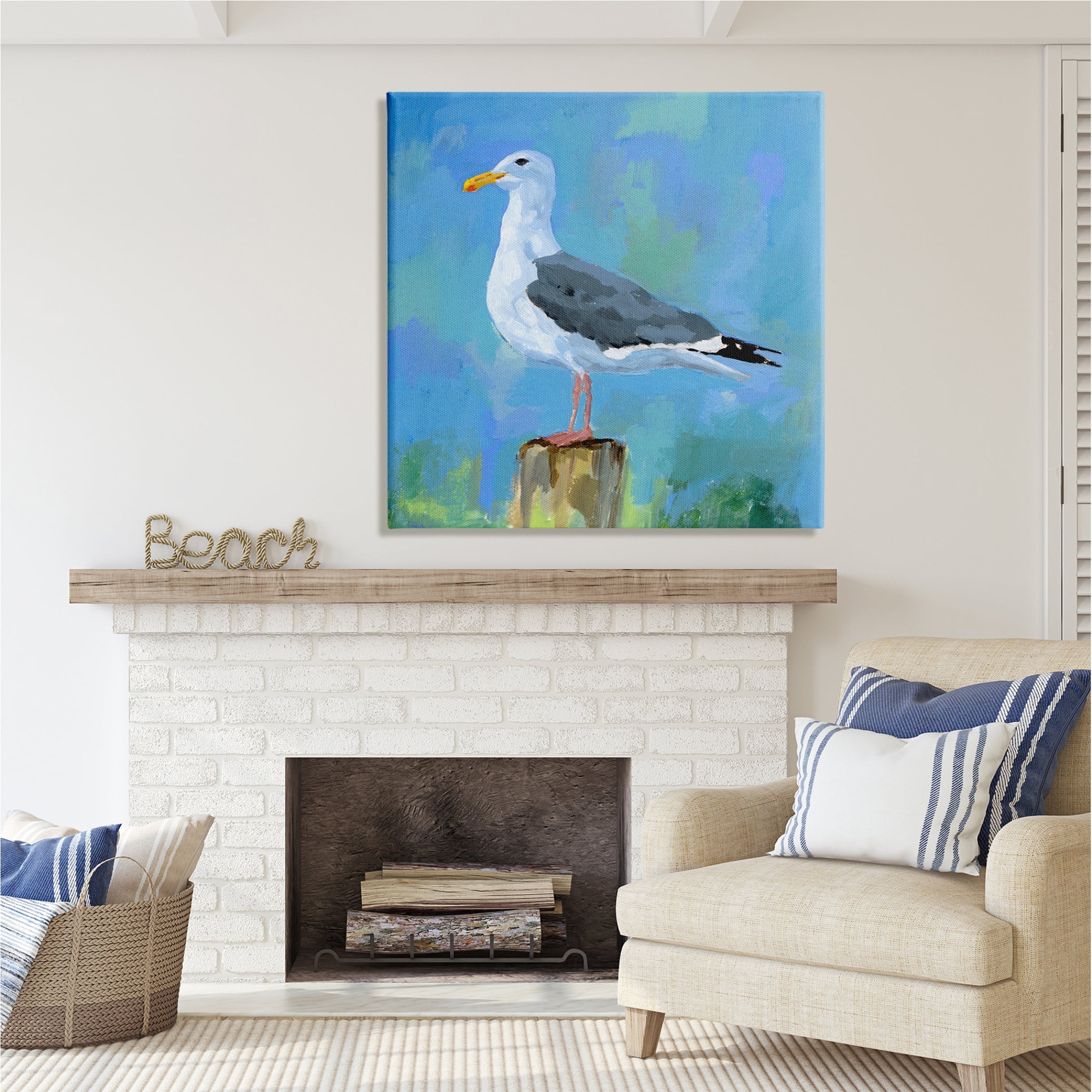 Stupell Industries Coastal Seagull Painting Animals & Insects Painting Gallery Wrapped Canvas Print Wall Art, 36 x 36