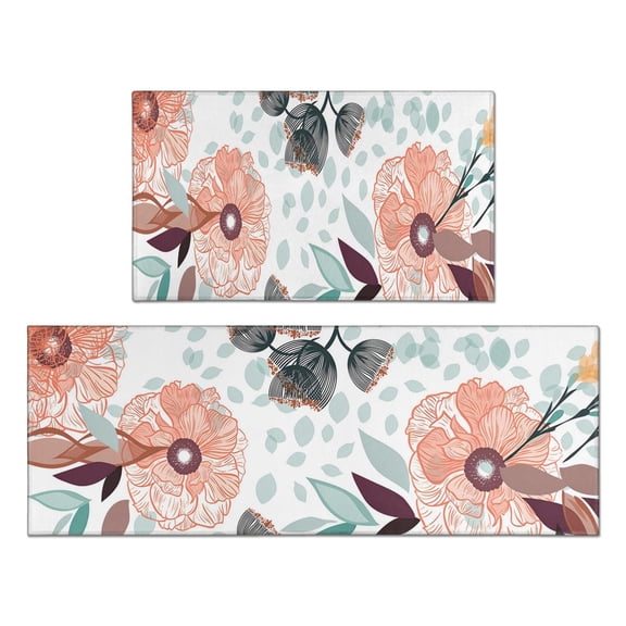 2 Piece Floral Flowers Spring Rug Kitchen Rug Set, Decor Kitchen Rugs, Absorbent Non-Slip Washable Floor Mats, Home Indoor Runner Rugs 17"x47" 17"x30"