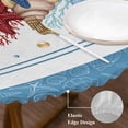 thumbnail image 3 of Green Starfish Summer Round Tablecloth, Fitted Table Cover with Elastic for 45"-54" Round Tables, Ocean Coral Conch Blue Shells Table Cloth Outdoor Indoor Dinning Party Waterproof Tablecloths, 3 of 7