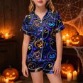 thumbnail image 2 of KPOPLK Girls Short Sleeve Halloween Pajamas Set for Kids Cute Print Collared Tops and Shorts Pjs Set Satin Silk Lightweight Kids Halloween 2 Pieces Outift,Size 4-5 Years, 2 of 5