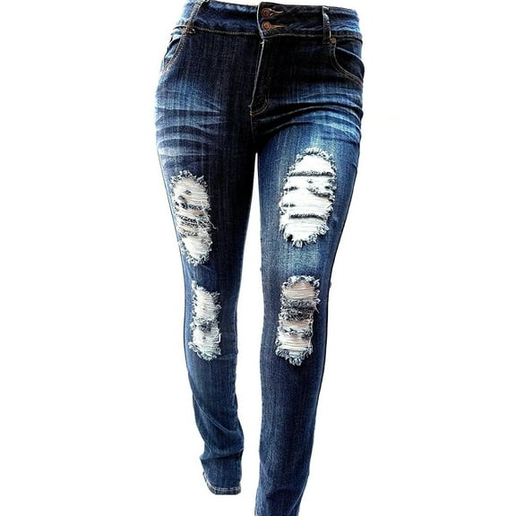 Jack David SLS WOMENS PLUS SIZE Stretch Distressed Ripped BLUE SKINNY DENIM JEANS PANTS