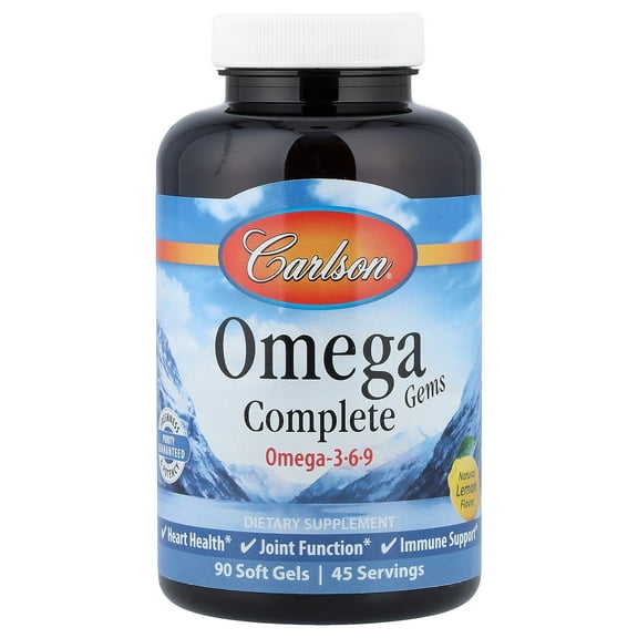 Carlson - Omega Complete Gems, Omega-3-6-9, Wild Caught, Sustainably Sourced, Heart Health, Joint Function  Immune Support, 90 Softgels