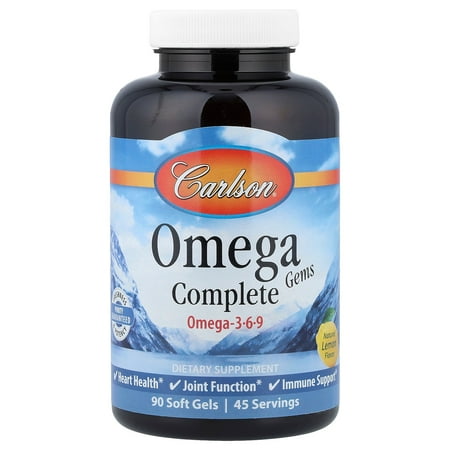 Carlson - Omega Complete Gems, Omega-3-6-9, Wild Caught, Sustainably Sourced, Heart Health, Joint Function Immune Support, 90 Softgels