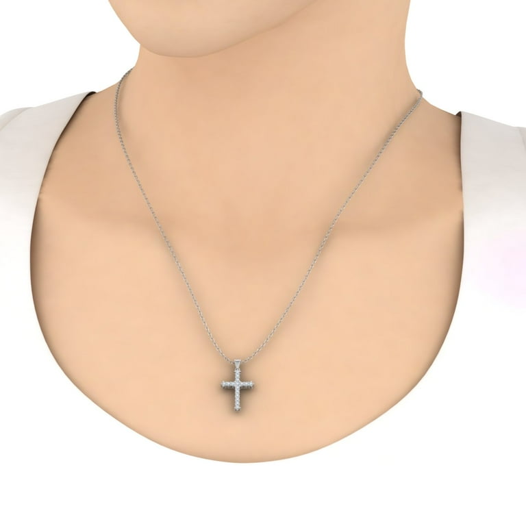 1 2 Carat Diamond Cross Pendant Necklace in 14k White Gold Silver