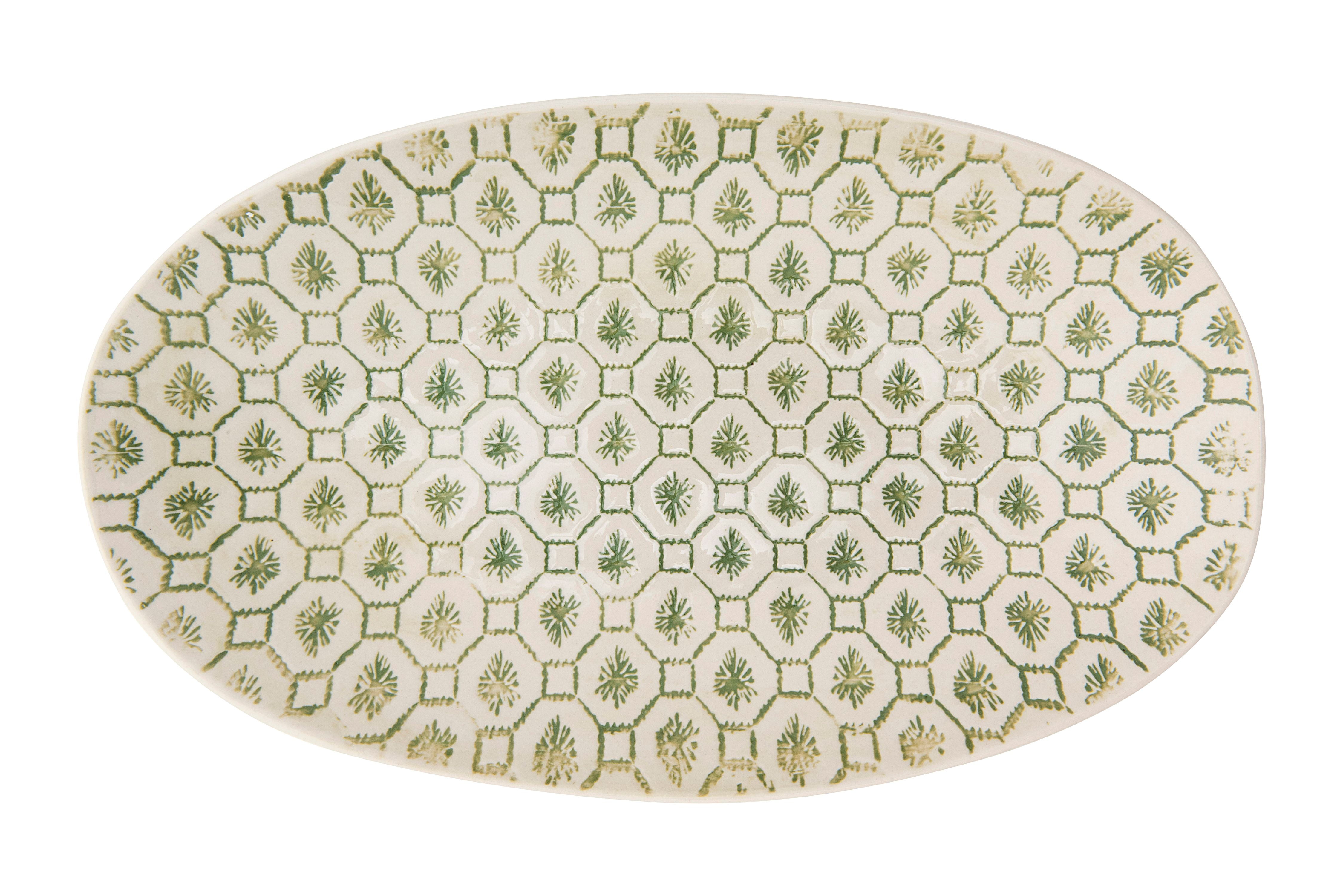 Creative CoOp Small Oval Stoneware Platter with HandStamped