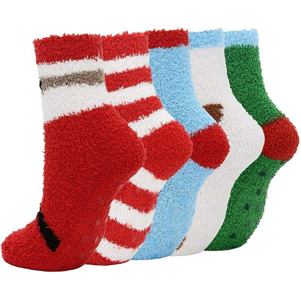 HTOOQ Fuzzy Socks with Grips for Women Fuzzy Christmas Socks Cute Socks  with Grippers Fluffy Socks Plush Athletic Socks