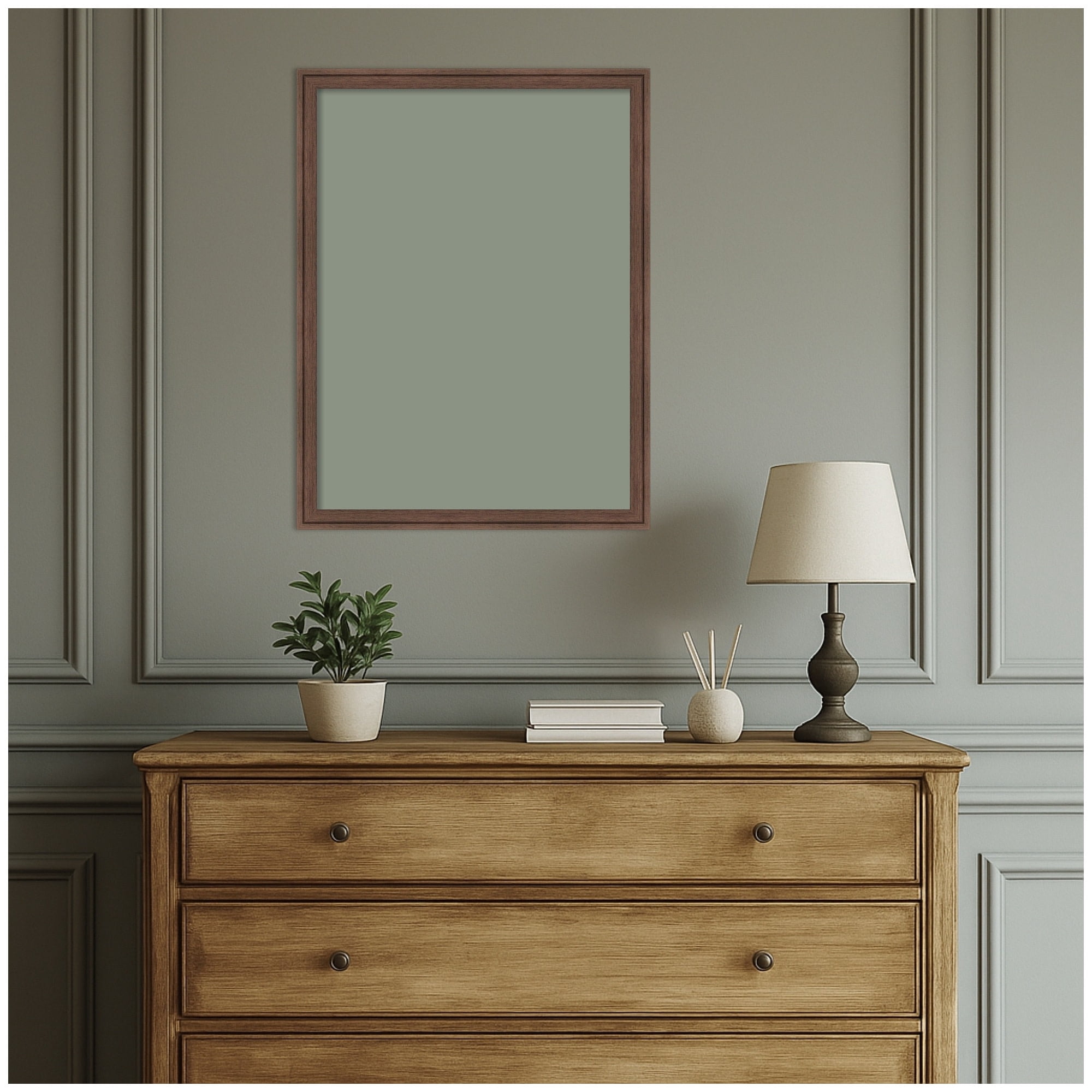 Kate and Laurel Framed Fabric Pinboard 20 x 26,  Printed Linen Classic Bulletin Board for Use as a Vision Board or Wall Organization, Florence Medium Brown Frame