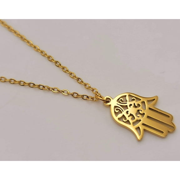SaleHamsa Gold Necklace, Hand of Fatima,Hand Of God , Gold Plated Hamsa Necklace