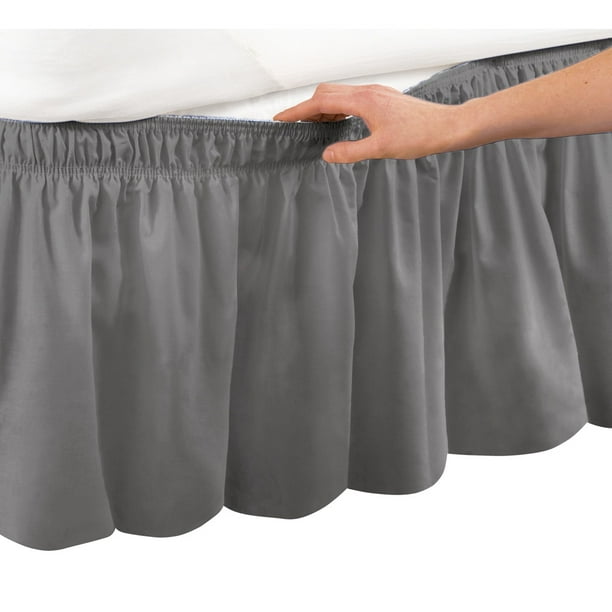 Wrap Around Bed Skirt, Easy Fit Elastic Dust Ruffle, Queen/King, Grey ...