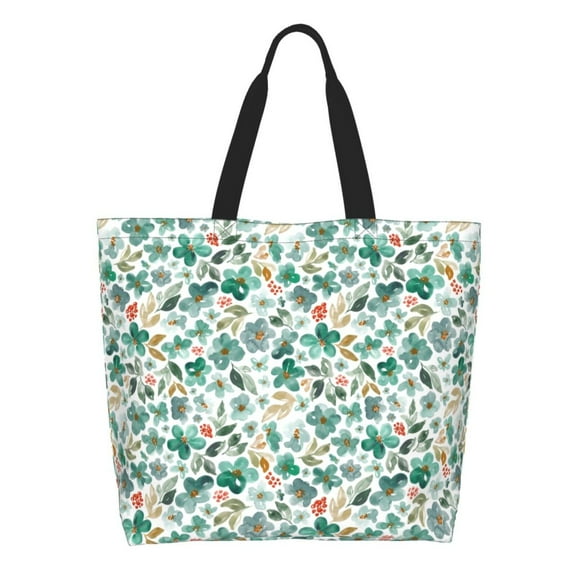 Honeii Floral In Teal Print Tote Bag for Women, Foldable Tote Bag Large Shoulder Bag Top Handle Handbag for Travel, Work