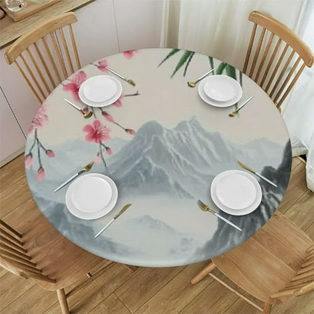 

Autua Mountain Flowers Bamboo Trees Round Tablecloth - Stain-Resistant & Washable Ideal for Indoor/Outdoor Use Great for Home Kitchen/Parties/Holiday Dinner 42 -46