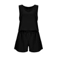 thumbnail image 4 of JULMCOMO Linen Sets for Women 2 Piece Crew Neck Baggy Summer Tank Tops Drawstring Wide Leg Casual Summer Short Sets with Pockets Black XL, 4 of 4