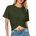 thumbnail image 2 of T Shirts for Women 2026 Summer Short Sleeve Crewneck Twist Front Plain Casual Tshirt Crop Tops, 2 of 6