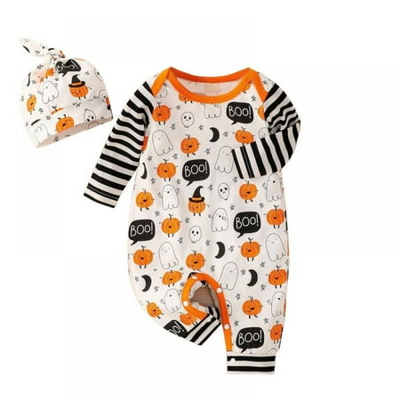 

2Pcs Newborn Baby Christmas Clothes Infant Long Sleeve Romper Fall Winter Outfits Bodysuit with Hat Set