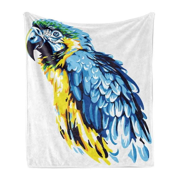 Animal Soft Flannel Fleece Throw Blanket, Painting Style Parrot Profile Exotic Creature Tropical Nature Theme, Cozy Plush for Indoor and Outdoor Use, 70" x 90", Pale Blue Navy Blue, by Ambesonne