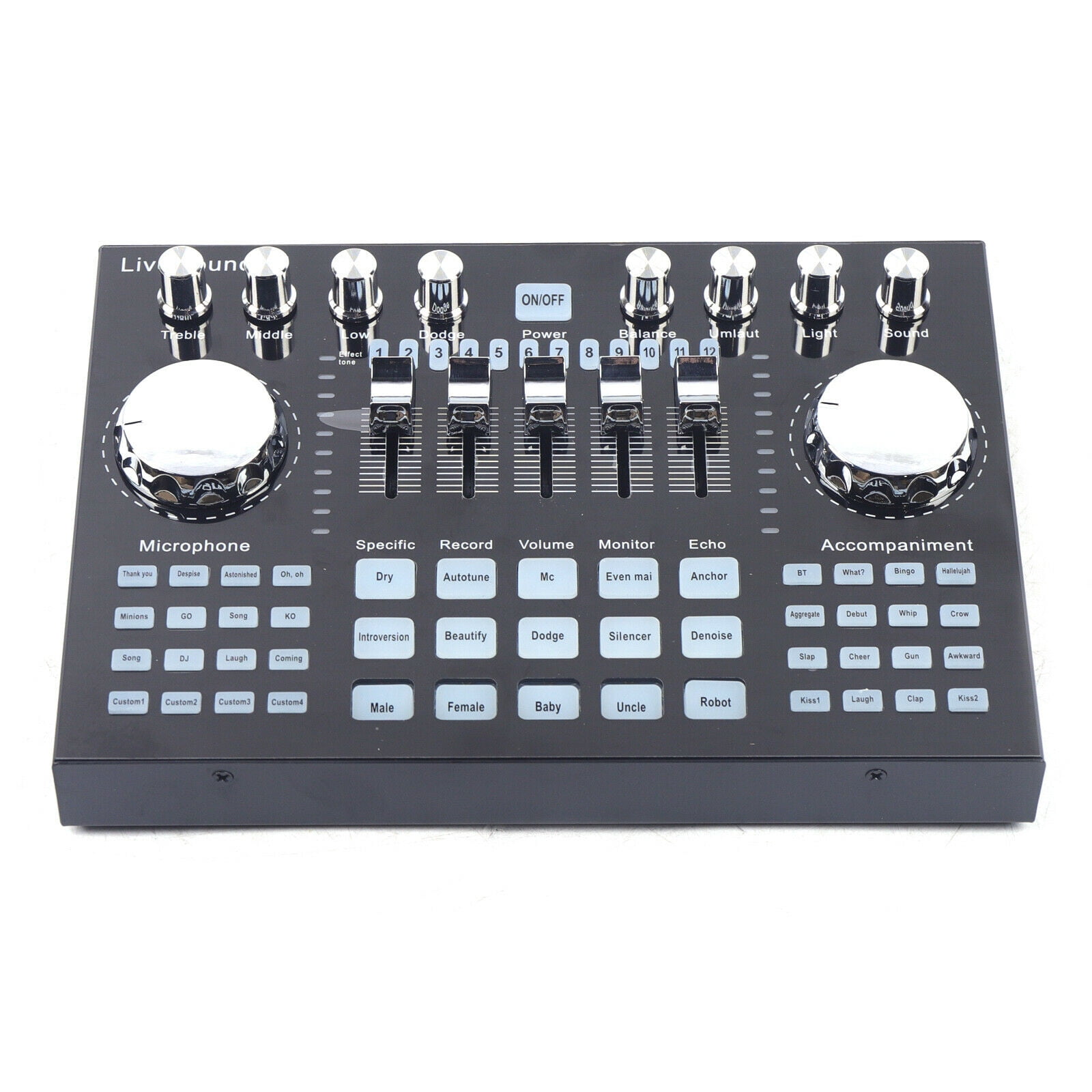 Live Sound Card with DSP Noise Reduction, Bluetooth, 12 Sound Effects, 1800mAh Battery – Portable Audio Interface for Live Streaming, Karaoke, Gaming & Podcasting
