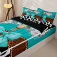 thumbnail image 2 of Manfei Western Floral Bull Skull Zipper Queen Comforter Set with Fitted Sheet and 2 Pillowcases,Boho Damask Cow Print Zipper Bedding Set,White Turquoise,Reversible, 2 of 7