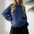 thumbnail image 2 of SGMVNU Womens Soft Fuzzy Knit Sweater Oversized Cozy Knitted Pullover Tops Long Sleeve Casual Crewneck Sweaters Fall Winter Clothes Navy XXL, 2 of 4