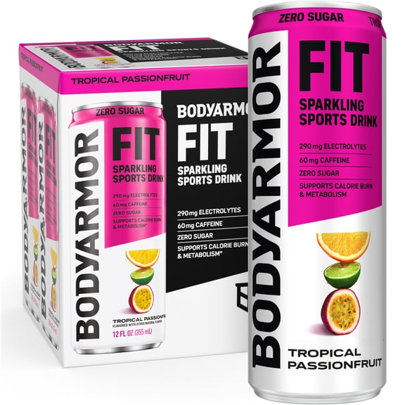 BODYARMOR FIT Zero Sugar Tropical Passionfruit Sports Drink Cans, 12 fl oz, 4 Pack