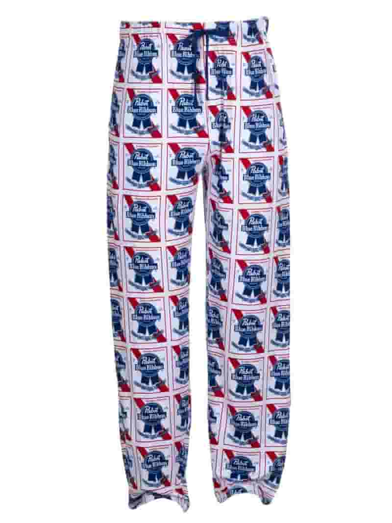 Men's Pabst Blue Ribbon Graphic Sleep Pants, Poly Spandex Men's Pabst Blue Ribbon Graphic Sleep Pants, Poly Spandex