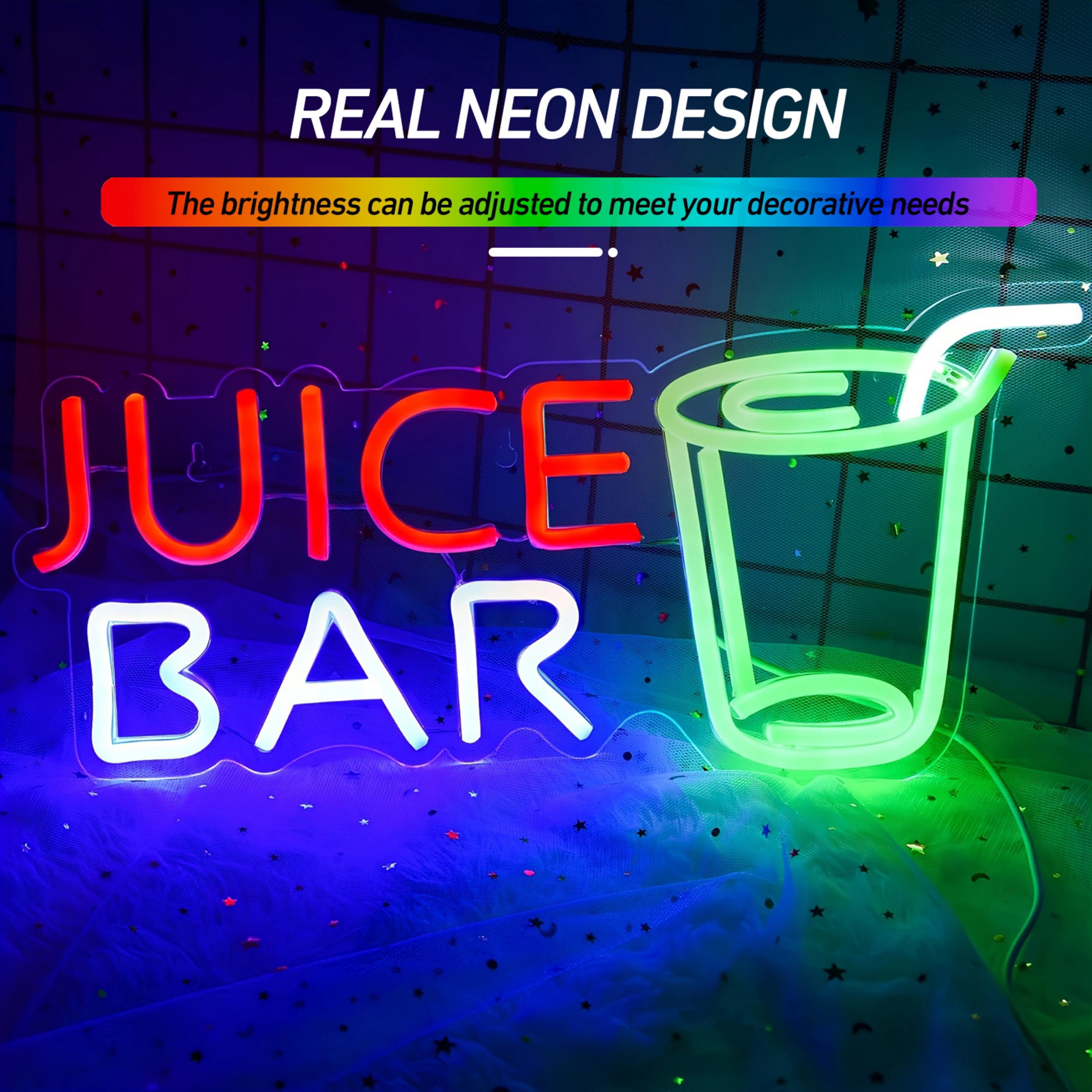 UPONRAY Juice Bar Neon Signs, 16.1"*7.1" Dimmable & USB-Powered LED Neon Light, Stylish Wall Decor for Juice Bar, Party, Restaurant, Living Room, Man Cave
