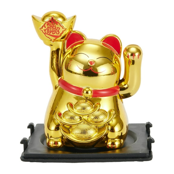 Dleadar Gold Solar Powered Waving Hand Fortune Cat Lucky Cat For Home Office Car Decor New Year Figurines Feng Shui Ornament 2 Inch Home Decor