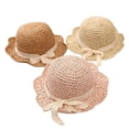 thumbnail image 5 of Sombrero de Paja de Verano para niñas de 48-53 cm con Lazo de Encaje y ala Ancha para protección Solar Plegable para Vacaciones, Viajes y Exteriores, Beige, 5 of 5