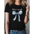 thumbnail image 4 of Women's T-Shirt Blue Bow Nothing Is Impossible Short Sleeve Casual Tee Classic Crew Neck T Shirt for Women Black, XL, 4 of 7