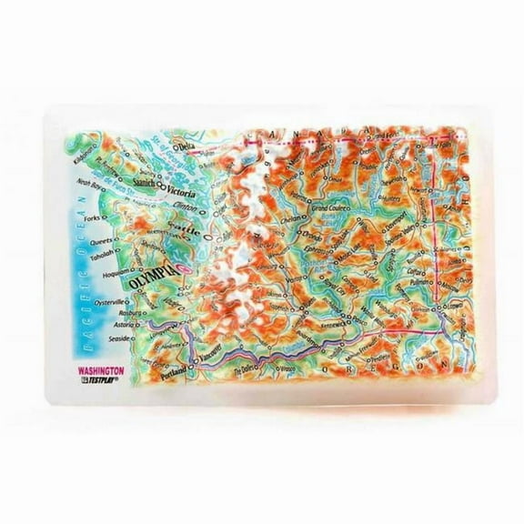 TestPlay 3343 Washington State Raised Relief Map, Unframed - Souvenir Size
