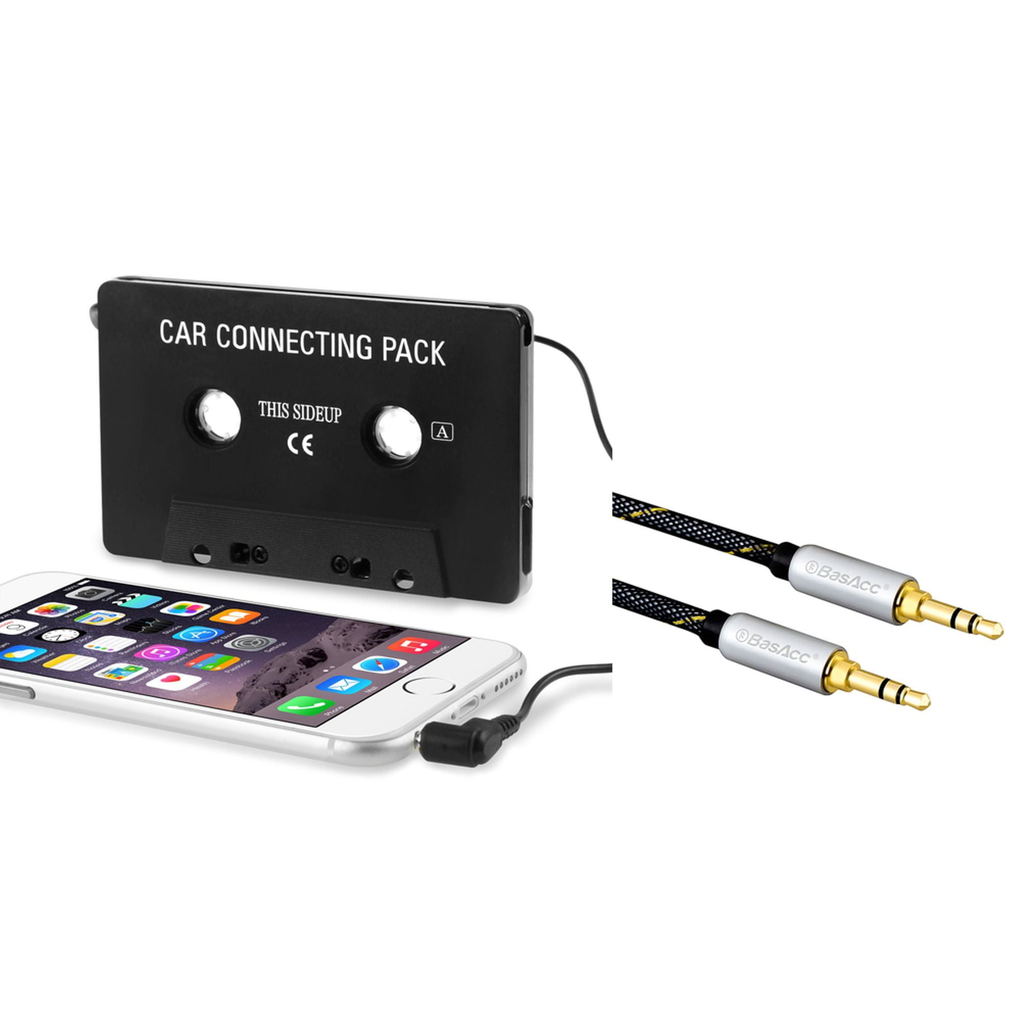 Mobile Device Cassette Adapter for Car Compatible with Phone Cassette to Aux Adapter MP3 Black 3 Feet Long Cable with 3.5mm Stereo Plug
