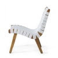 Outdoor Leisure Lounge Single Chair, Acacia Wood and Rope Combined Design for Patio Garden, White