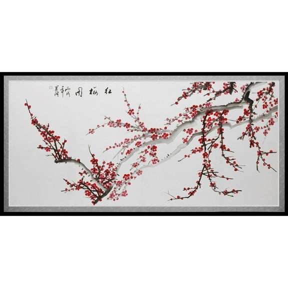 Oriental Furniture Plum Blossoms Canvas Wall Art, 35.25"W, traditional, wall art, wall hanging, wall décor