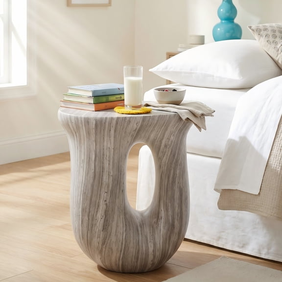 Christopher Knight Home 18.9" U-Shaped MGO Stone Marble Accent Side Table, Indoor Outdoor Use, Gray