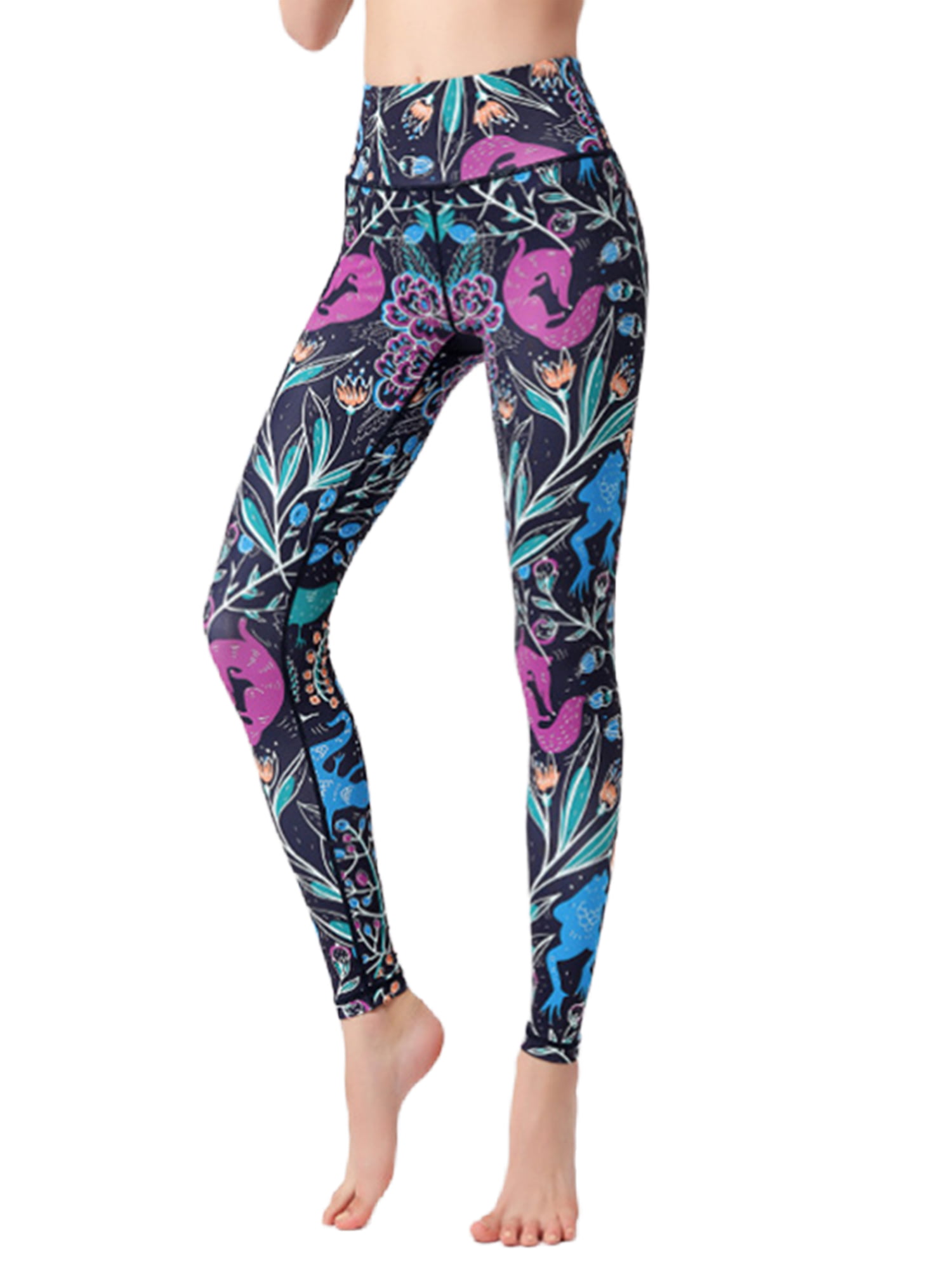 Womens Yoga Pants Floral Printed High Waisted Sports Fitness Workout Leggings 