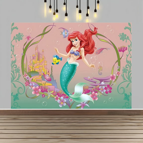 Mermaid Happy Birthday Anime Cartoon Theme Backdrops Banner Birthday Party Decor Supplies(5x3ft)