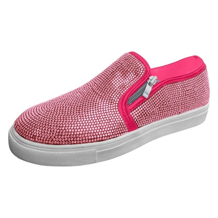 

fukaraa Women s Sparkly Sneakers Rhinestone Slip on Flatform Loafers High Top Bling Casual Walking Shoes