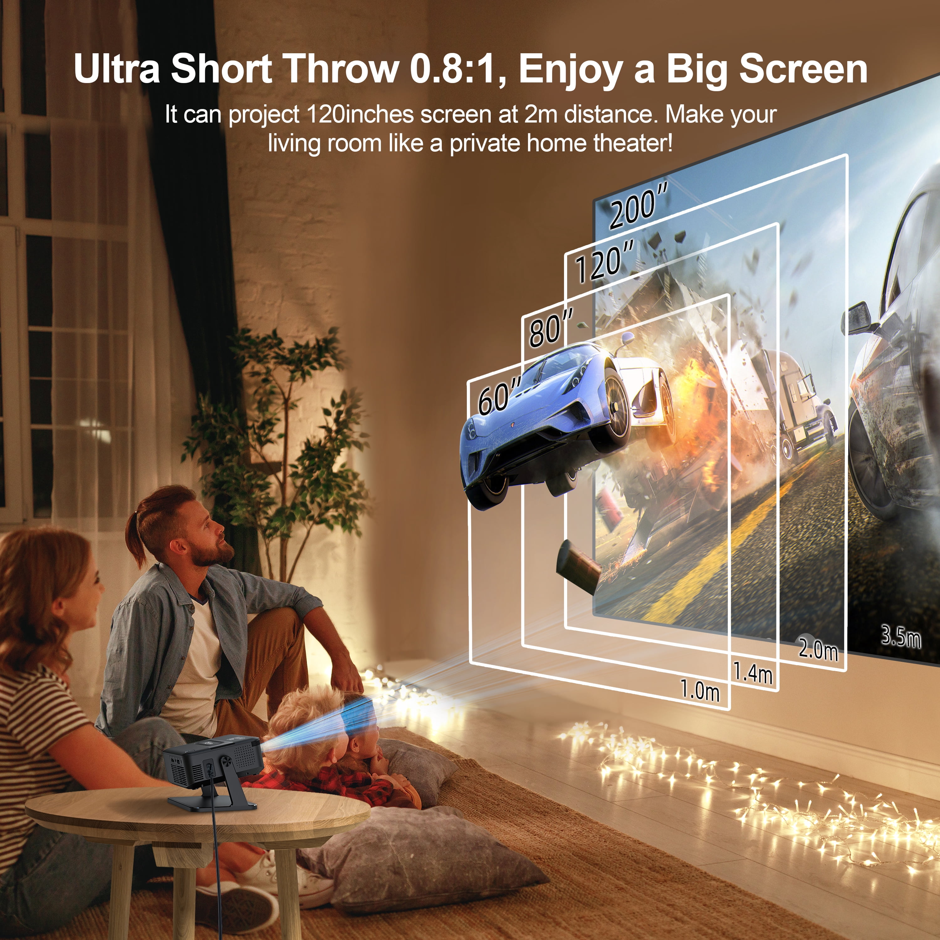 Salange Full HD Smart Projector with WiFi and Bluetooth, Native 1080P 4K Supported, Outdoor Movie Projector for Home Theater