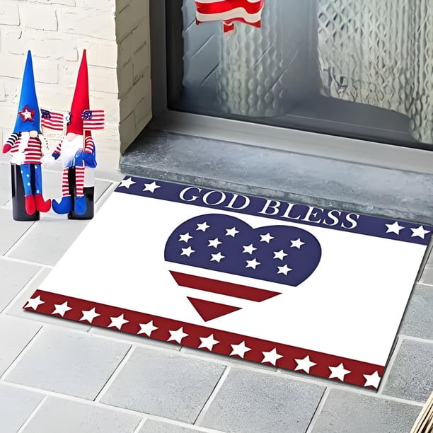 Felpudo de bienvenida con bandera de EE. UU., fácil de limpiar, para porche delantero, para uso en exteriores e interiores.