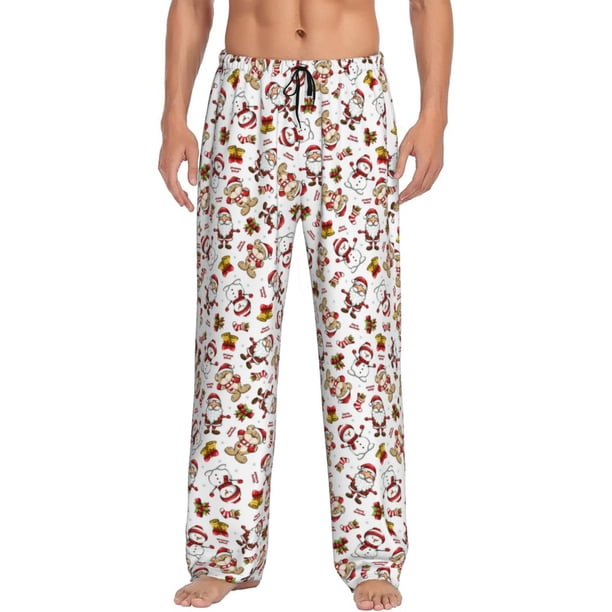 Fotbe Christmas Santa Cartoon Snowman Pantalones de Pijama para Hombre, Pantalones de Dormir, Pantalones de Casa con Cintura Ajustable y Bolsillos-XX-Large