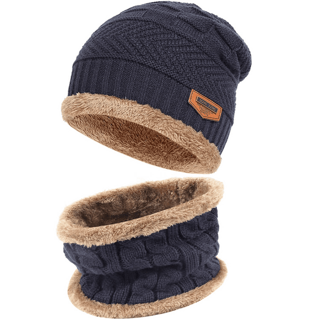 winter warm 2 layers fleece lined kids children boys girls knitted beanie hat 