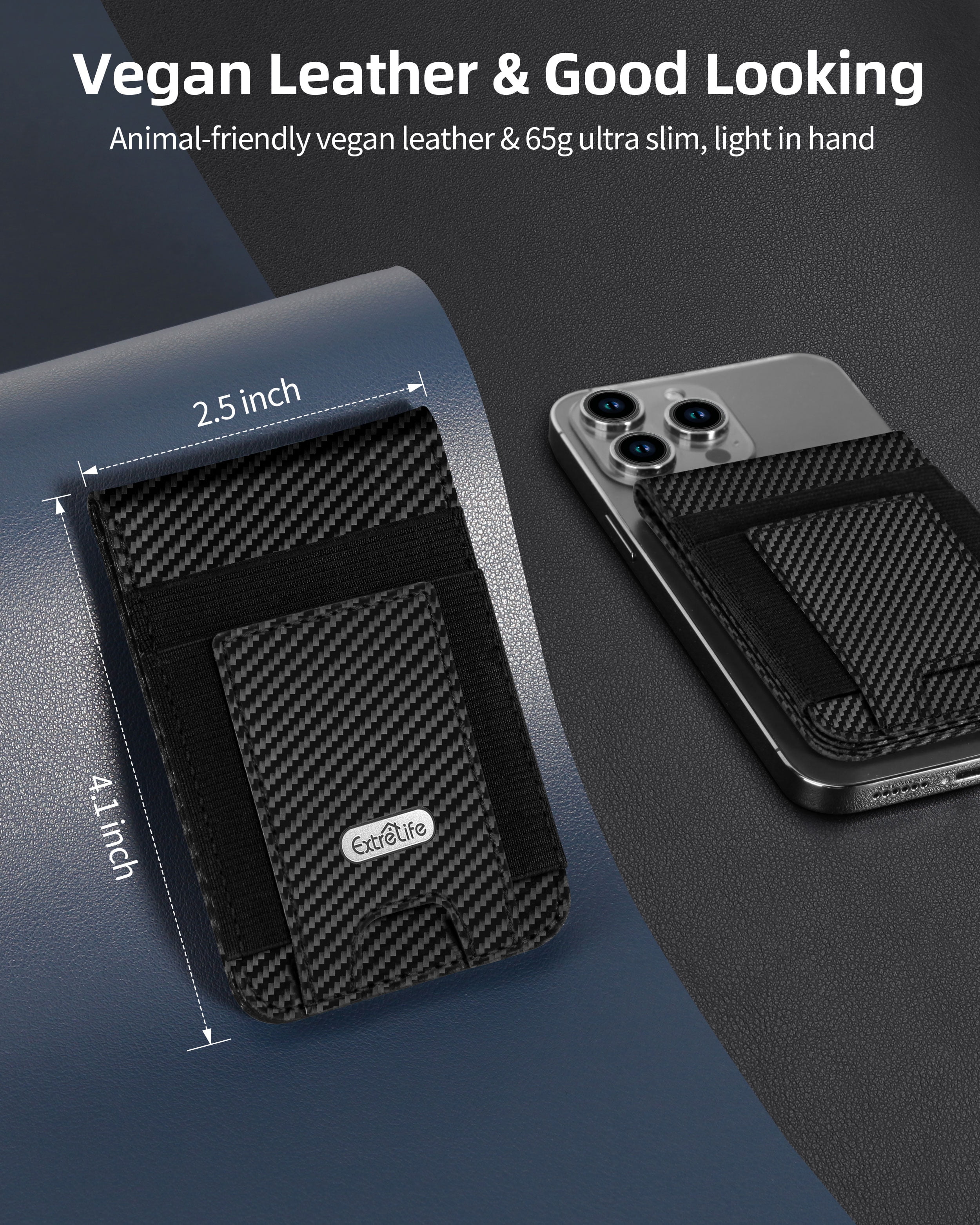 ExtreLife Magnetic Phone Wallet Stand, Magnetic Card Holder Compatible for iPhone 17/16/15/14/13/12 Series, Genuine Leather, RFID Blocking, Fits 9 Cards