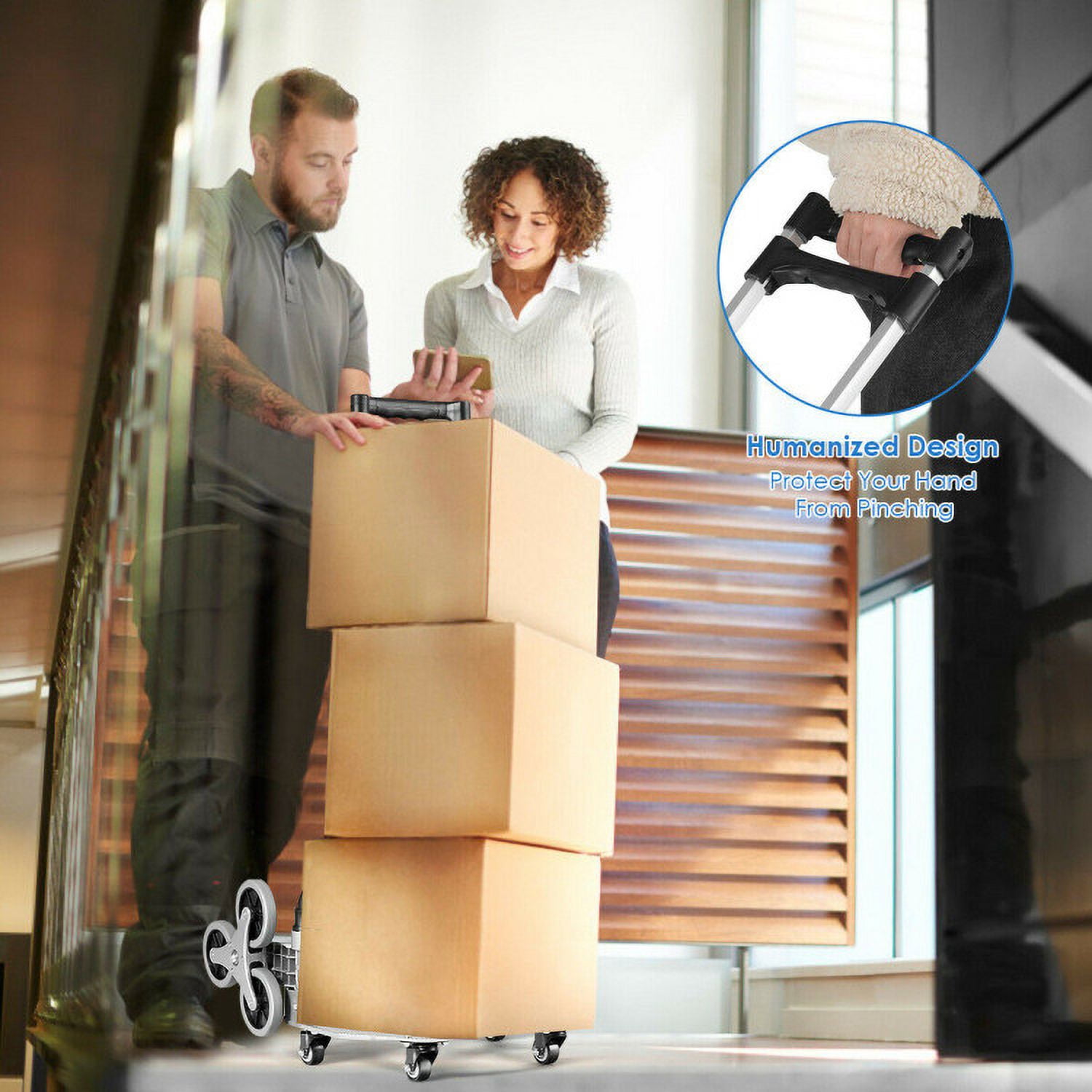 Folding Hand Truck, Stair Climbing Cart, Portable Folding Stair Climbing Hand Truck, for Home Office Travel Use, Silver Folding Hand Truck, Stair Climbing Cart, Portable Folding Stair Climbing Hand Truck, for Home Office Travel Use, Silver