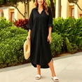 thumbnail image 2 of Bxsruta Womens Button Down Shirt Dress Casual Long Sleeve Collared Midi Dresses Beach Cover Up, 2 of 7