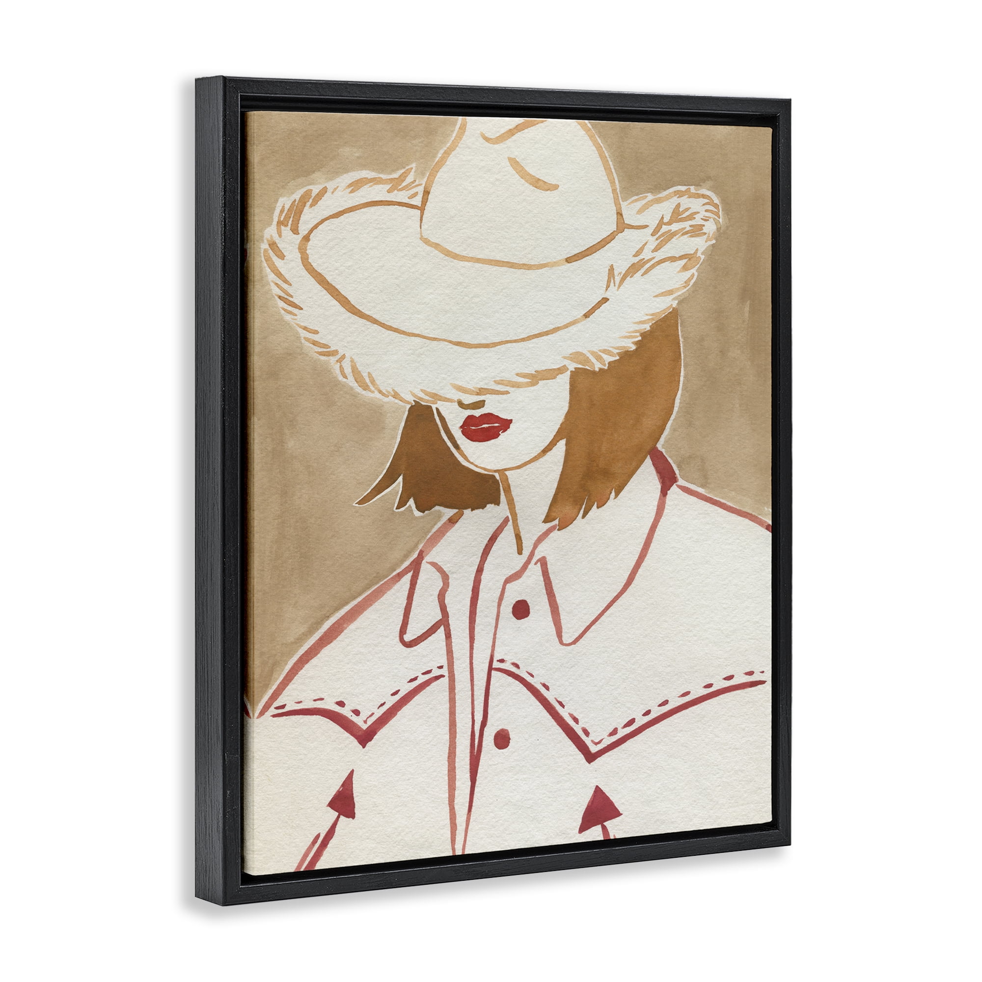 Stupell Industries Western Fashion Woman People Painting Black Floater Framed Canvas Art Print Wall Art, 17 x 21