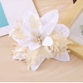 thumbnail image 3 of Summercome 24 Pcs Glitter Poinsettia 5.5" Artificial Flowers Christmas with Clips Stems, Xmas New Year Tree Ornaments for Wedding Party Wreath Decoration (White), 3 of 7
